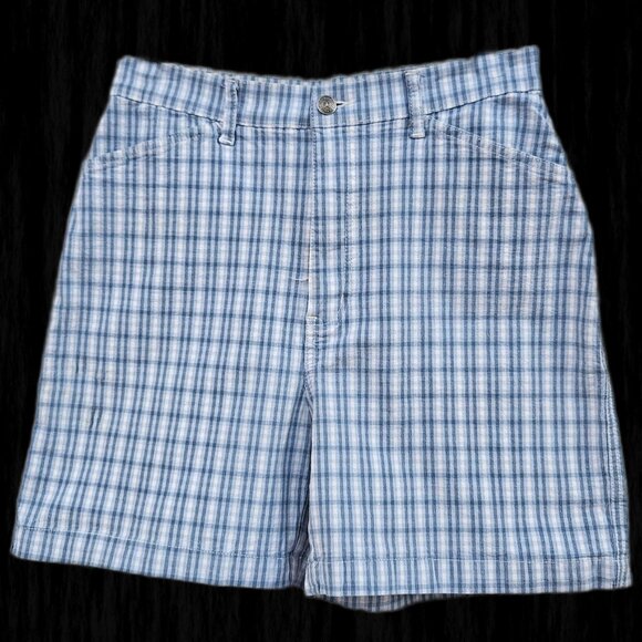 Cherokee Stretch Blue Plaid Shorts - 12 - Picture 1 of 7